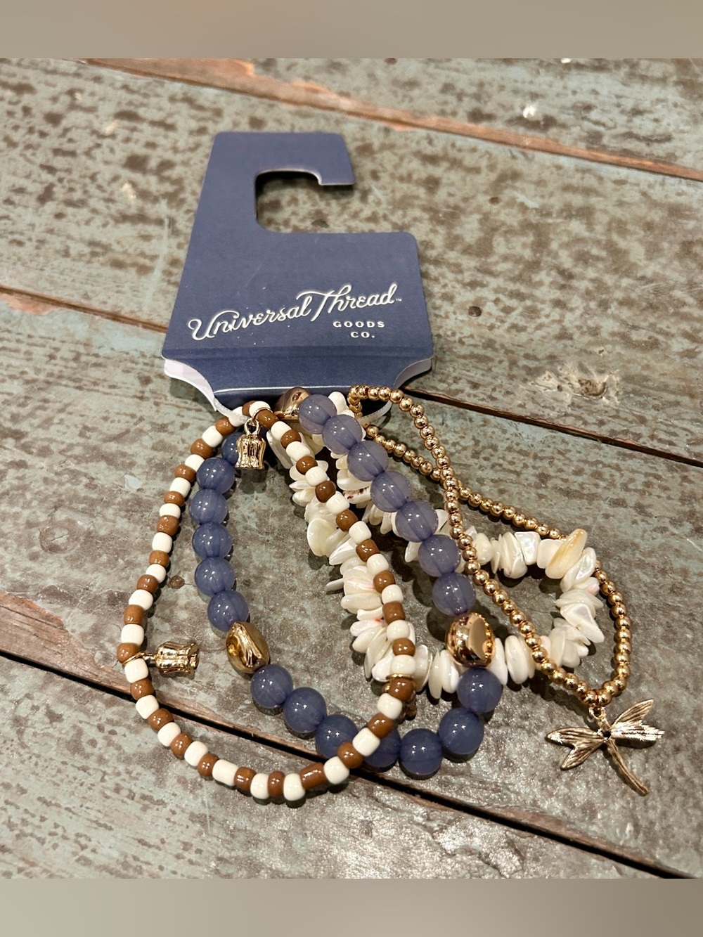 NWT Universal Thread Set of 4 Boho Stretch Bracelets Stack Gold Beaded